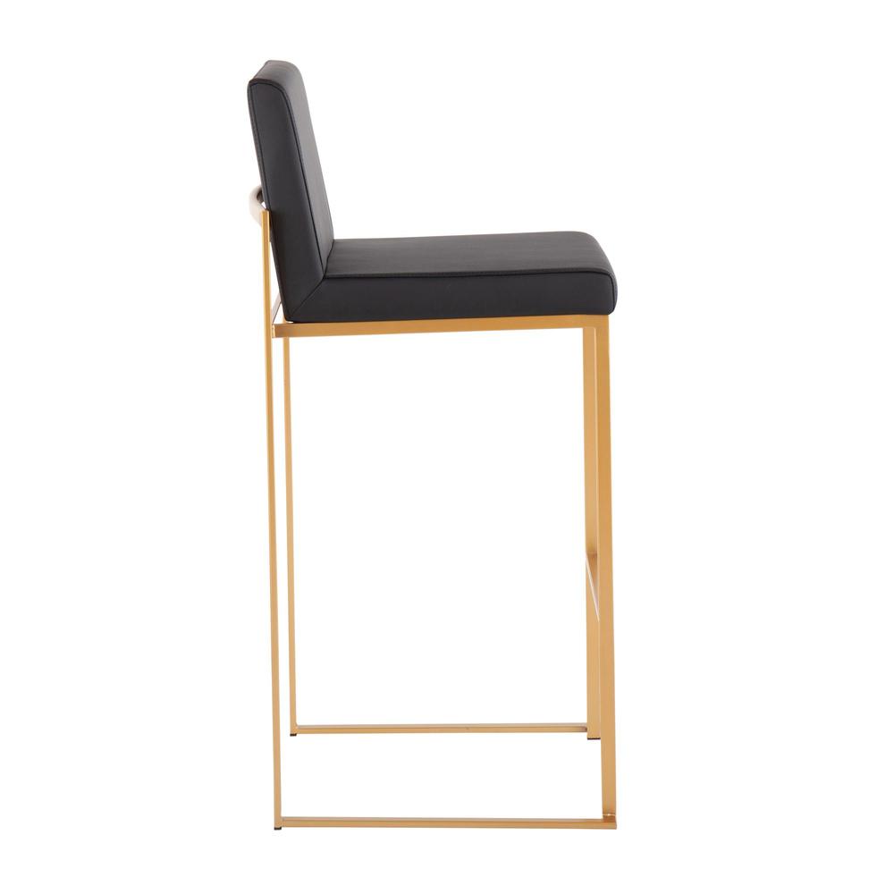 Gold Steel, Black PU Fuji High Back Barstool - Set of 2