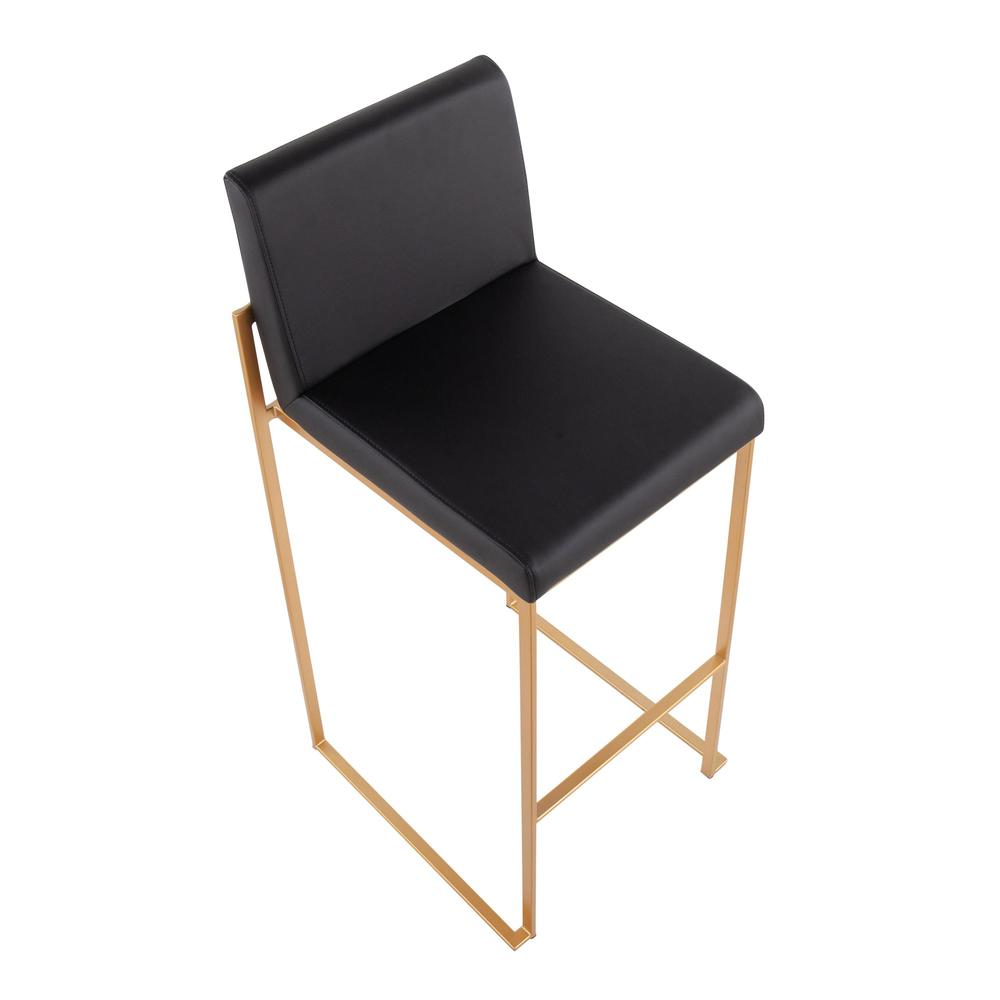 Gold Steel, Black PU Fuji High Back Barstool - Set of 2