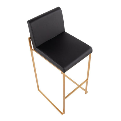 Gold Steel, Black PU Fuji High Back Barstool - Set of 2