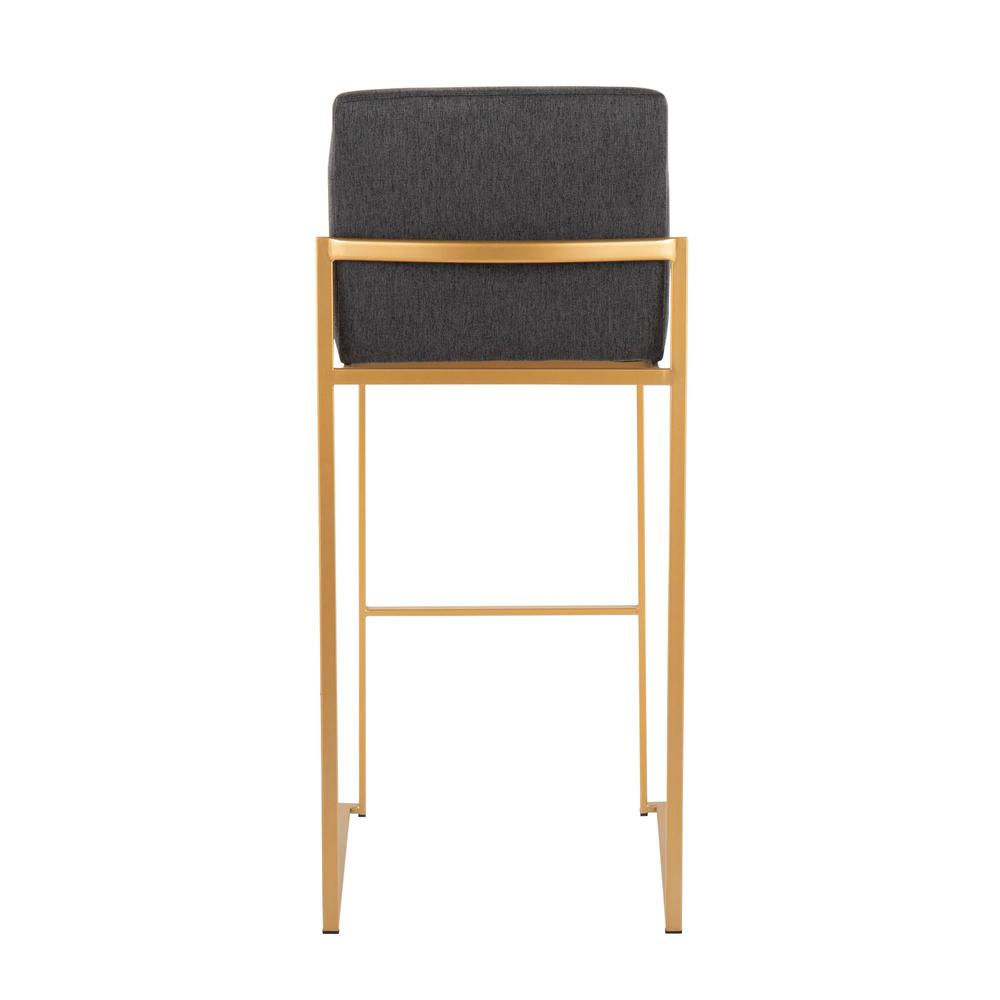 Gold Steel, Charcoal Fabric Fuji High Back Barstool - Set of 2