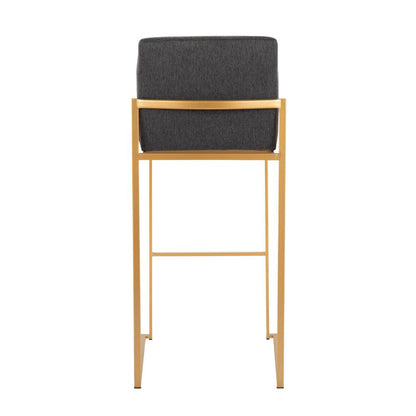Gold Steel, Charcoal Fabric Fuji High Back Barstool - Set of 2
