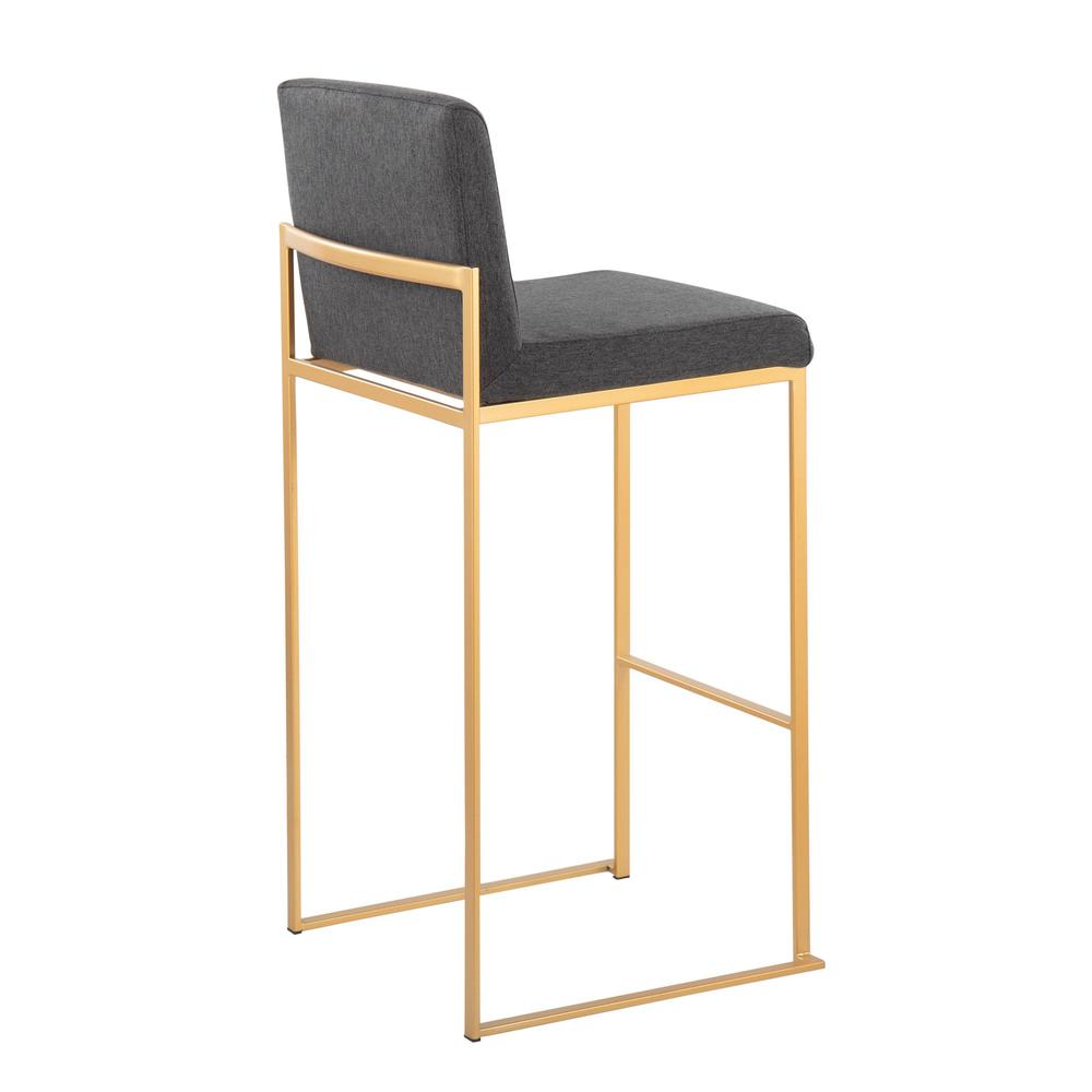 Gold Steel, Charcoal Fabric Fuji High Back Barstool - Set of 2