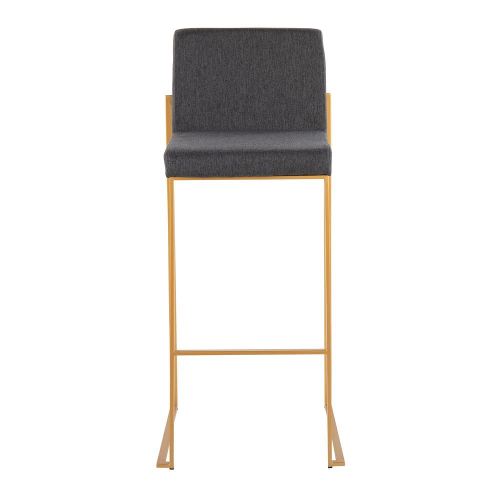 Gold Steel, Charcoal Fabric Fuji High Back Barstool - Set of 2