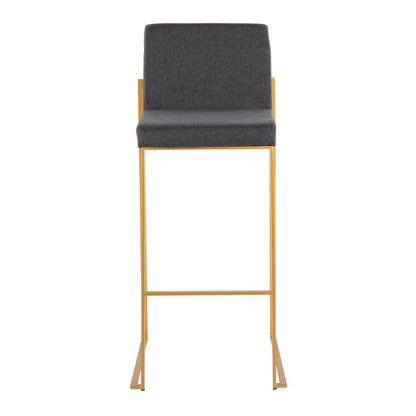 Gold Steel, Charcoal Fabric Fuji High Back Barstool - Set of 2