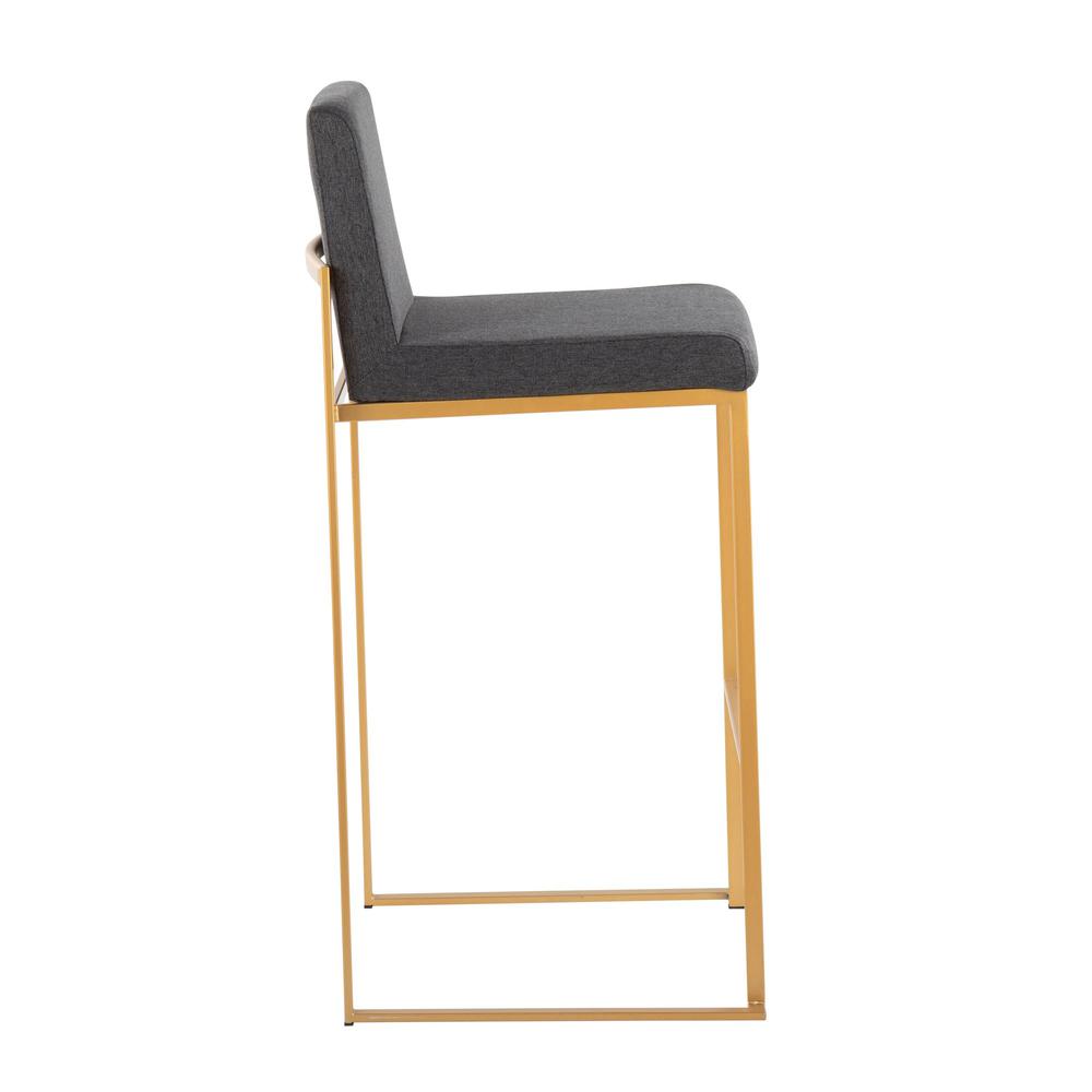 Gold Steel, Charcoal Fabric Fuji High Back Barstool - Set of 2