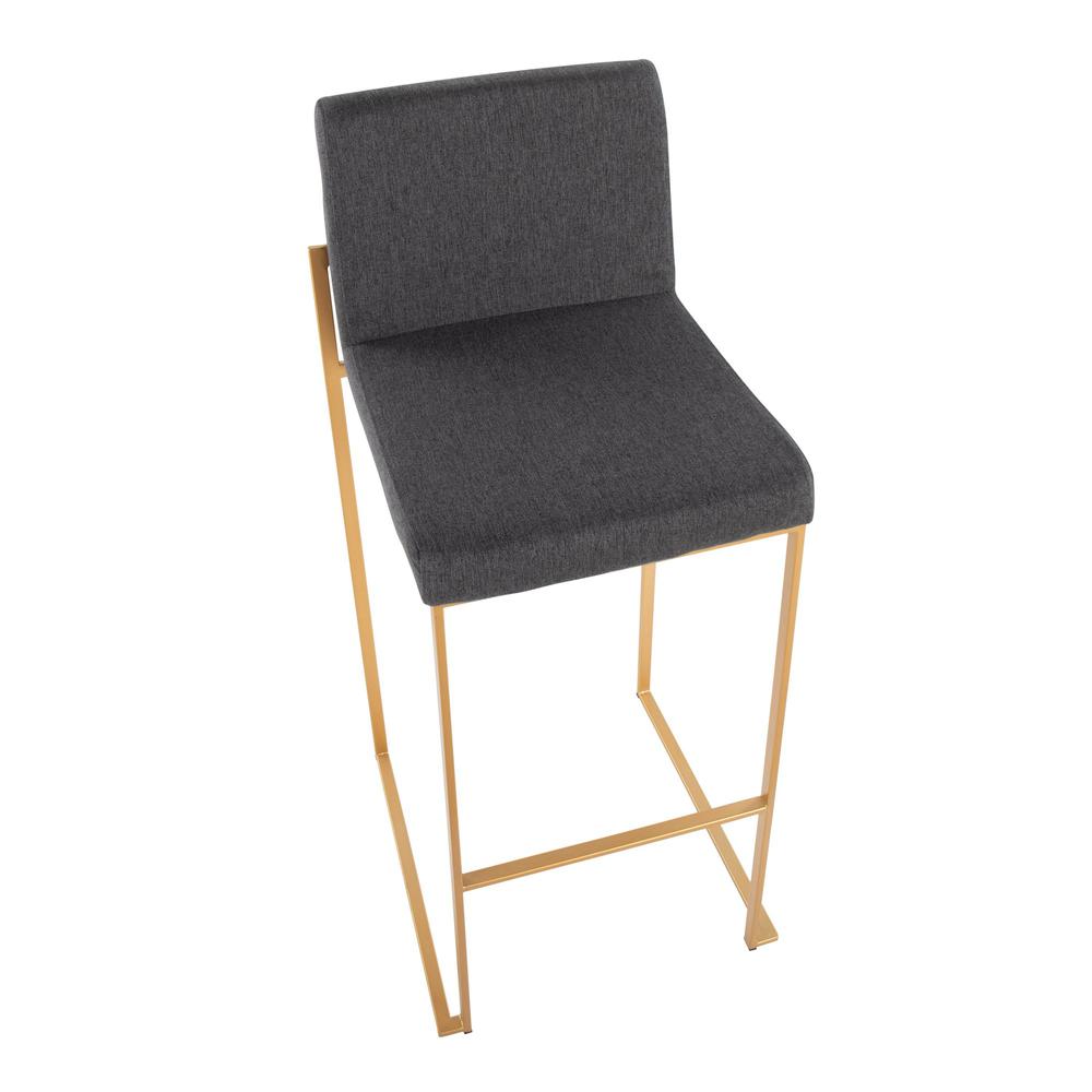 Gold Steel, Charcoal Fabric Fuji High Back Barstool - Set of 2