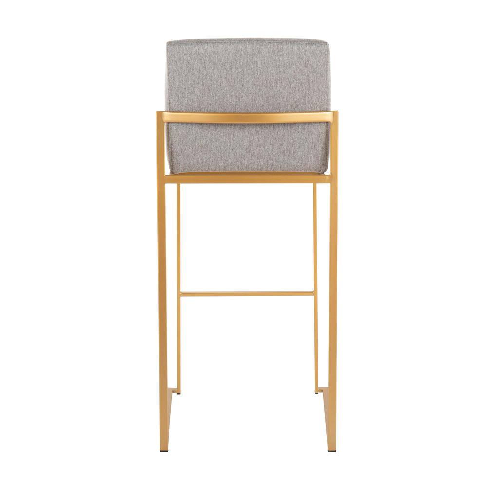 Gold Steel, Grey Fabric Fuji High Back Barstool - Set of 2