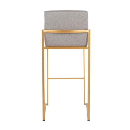 Gold Steel, Grey Fabric Fuji High Back Barstool - Set of 2