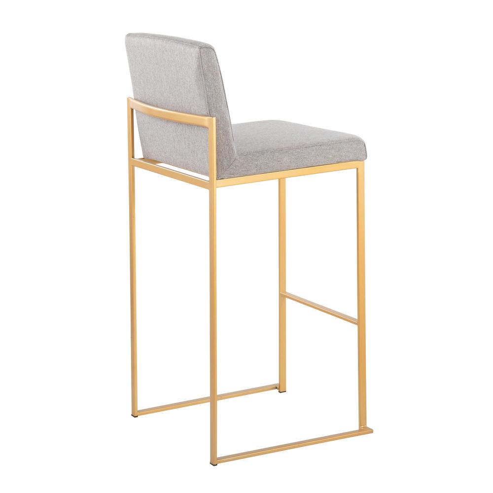 Gold Steel, Grey Fabric Fuji High Back Barstool - Set of 2