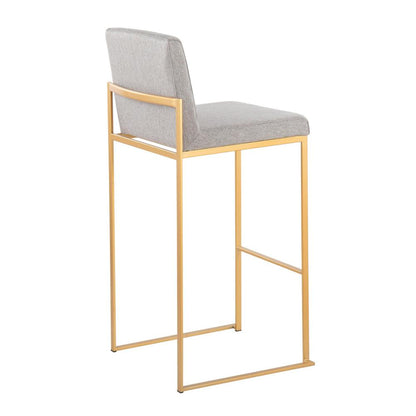 Gold Steel, Grey Fabric Fuji High Back Barstool - Set of 2