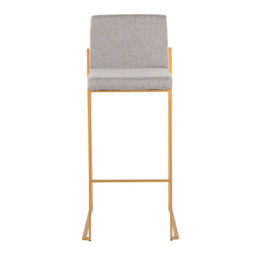Gold Steel, Grey Fabric Fuji High Back Barstool - Set of 2