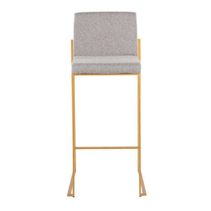 Gold Steel, Grey Fabric Fuji High Back Barstool - Set of 2
