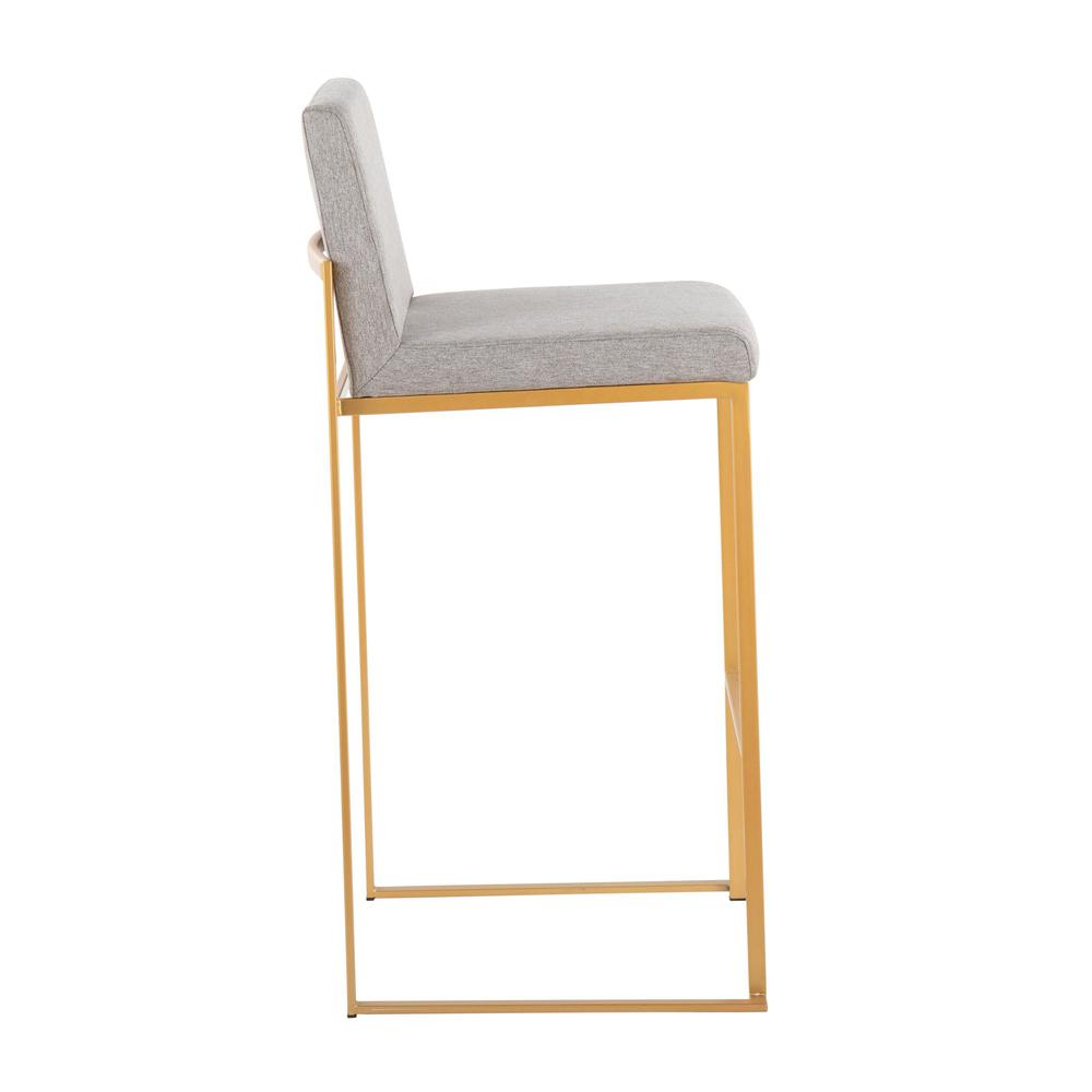 Gold Steel, Grey Fabric Fuji High Back Barstool - Set of 2
