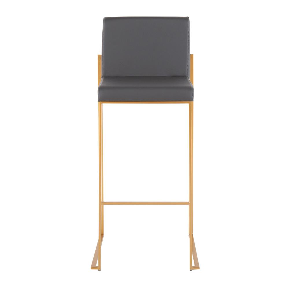 Gold Steel, Grey PU Fuji High Back Barstool - Set of 2