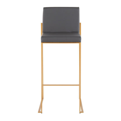 Gold Steel, Grey PU Fuji High Back Barstool - Set of 2