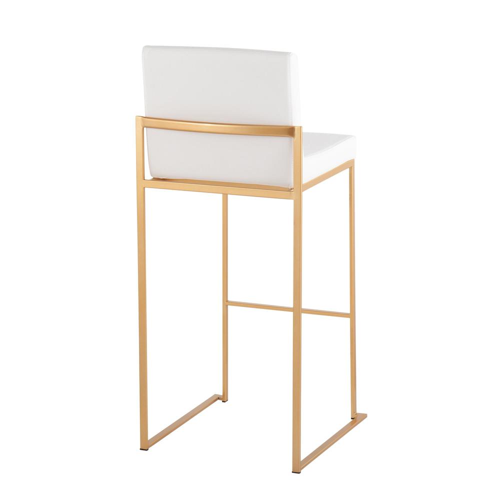 Gold Steel, White PU Fuji High Back Barstool - Set of 2