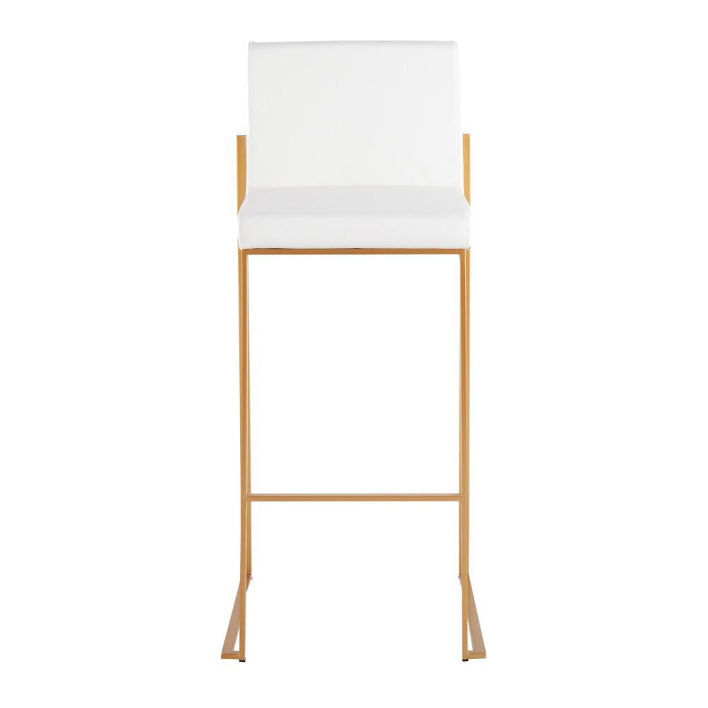 Gold Steel, White PU Fuji High Back Barstool - Set of 2