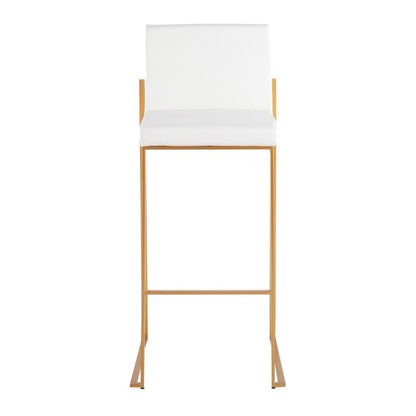 Gold Steel, White PU Fuji High Back Barstool - Set of 2