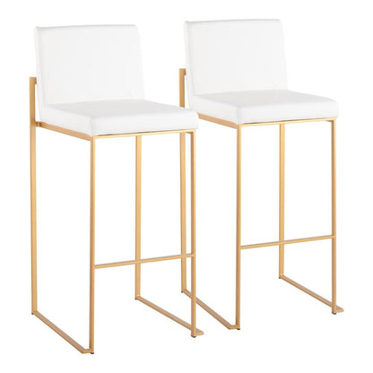 Gold Steel, White PU Fuji High Back Barstool - Set of 2