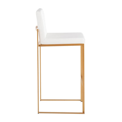 Gold Steel, White PU Fuji High Back Barstool - Set of 2