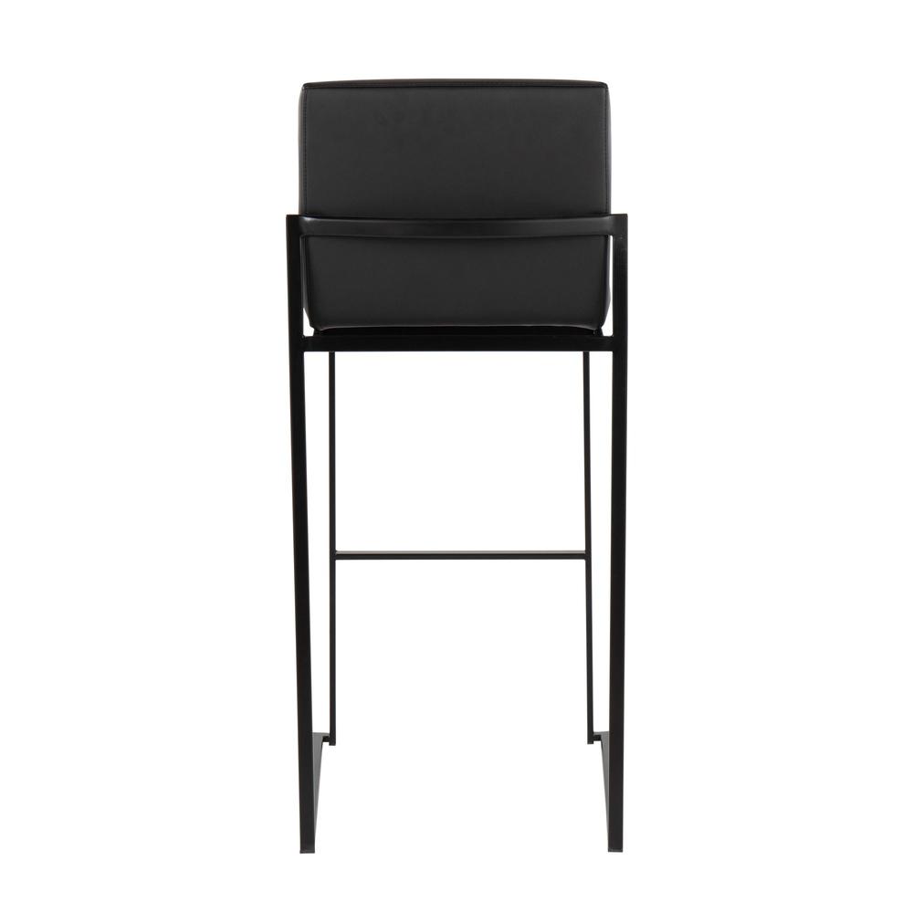 Black Steel, Black PU Fuji High Back Barstool - Set of 2