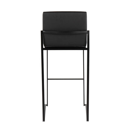 Black Steel, Black PU Fuji High Back Barstool - Set of 2