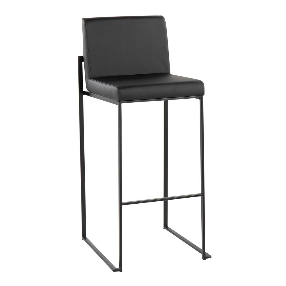 Black Steel, Black PU Fuji High Back Barstool - Set of 2