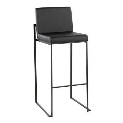 Black Steel, Black PU Fuji High Back Barstool - Set of 2