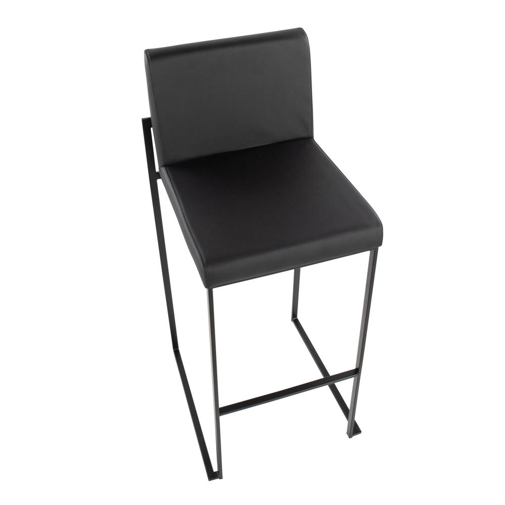 Black Steel, Black PU Fuji High Back Barstool - Set of 2