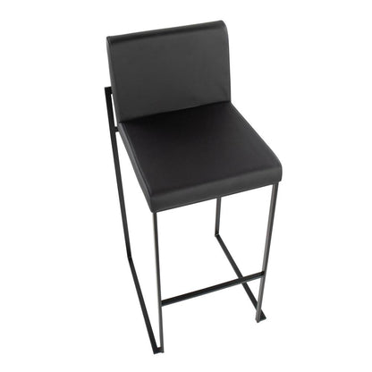 Black Steel, Black PU Fuji High Back Barstool - Set of 2