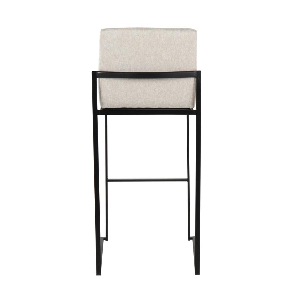 Black Steel, Beige Fabric Fuji High Back Barstool - Set of 2