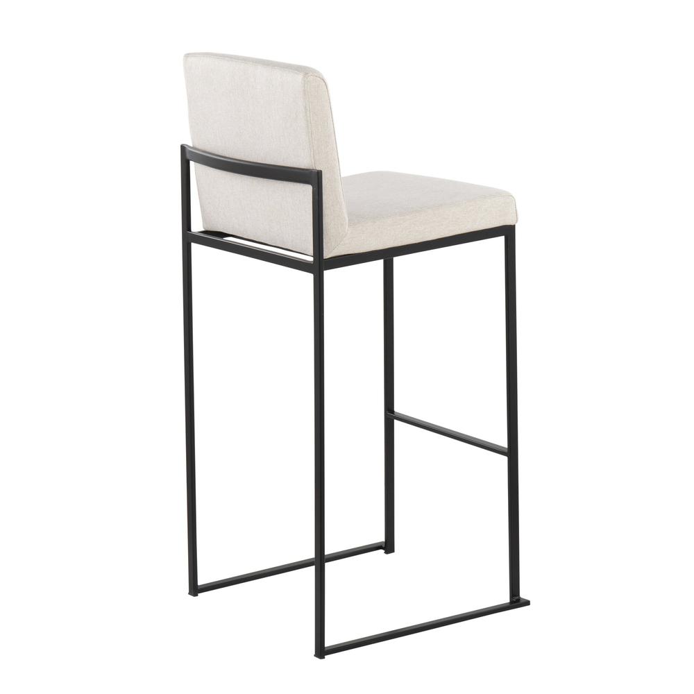 Black Steel, Beige Fabric Fuji High Back Barstool - Set of 2