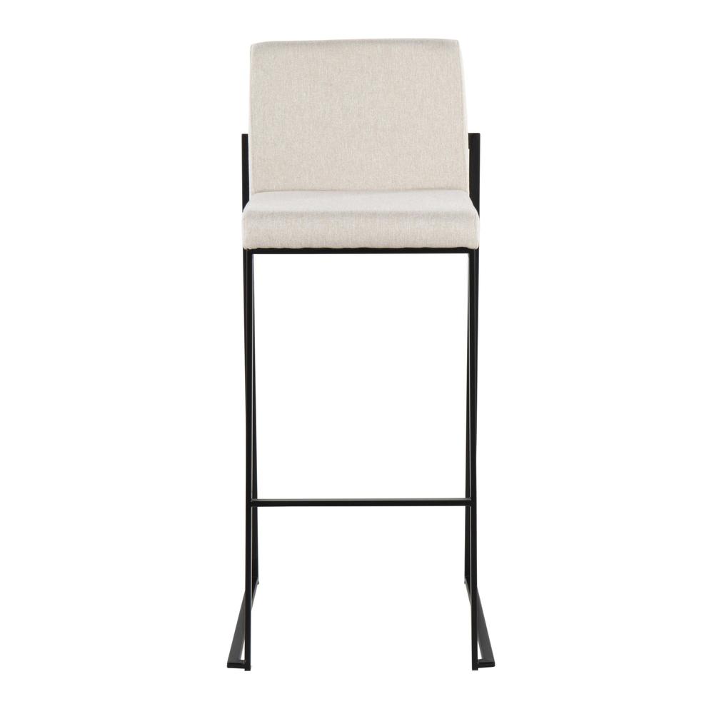 Black Steel, Beige Fabric Fuji High Back Barstool - Set of 2