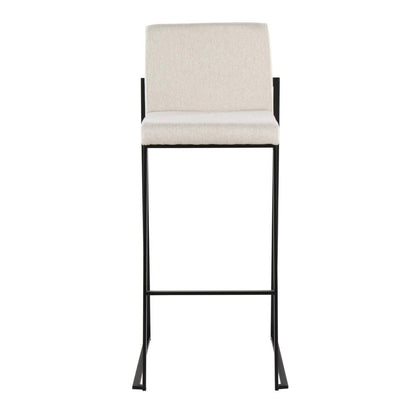 Black Steel, Beige Fabric Fuji High Back Barstool - Set of 2