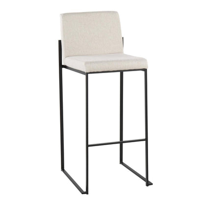 Black Steel, Beige Fabric Fuji High Back Barstool - Set of 2