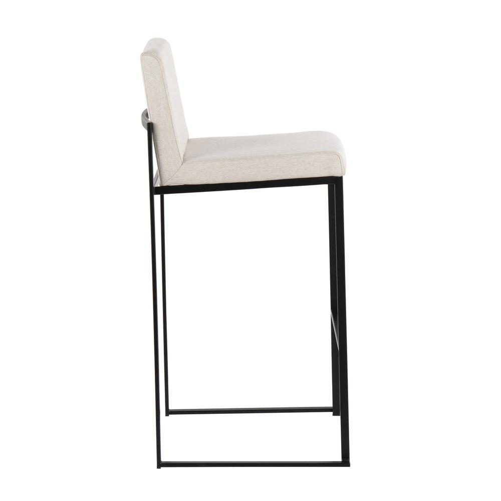 Black Steel, Beige Fabric Fuji High Back Barstool - Set of 2