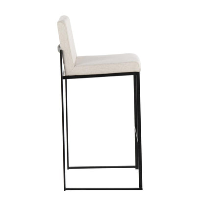 Black Steel, Beige Fabric Fuji High Back Barstool - Set of 2