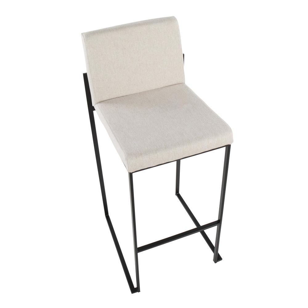 Black Steel, Beige Fabric Fuji High Back Barstool - Set of 2