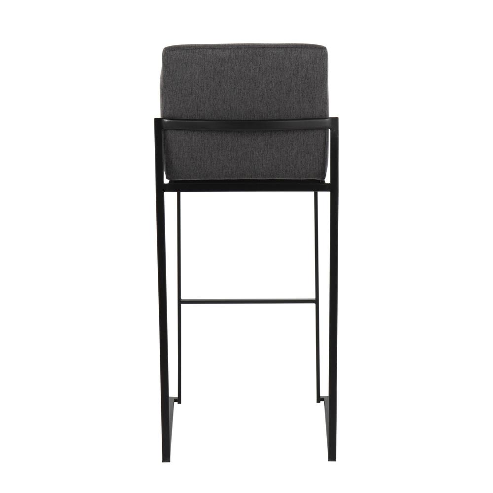 Black Steel, Charcoal Fabric Fuji High Back Barstool - Set of 2