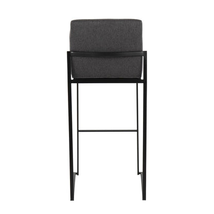Black Steel, Charcoal Fabric Fuji High Back Barstool - Set of 2