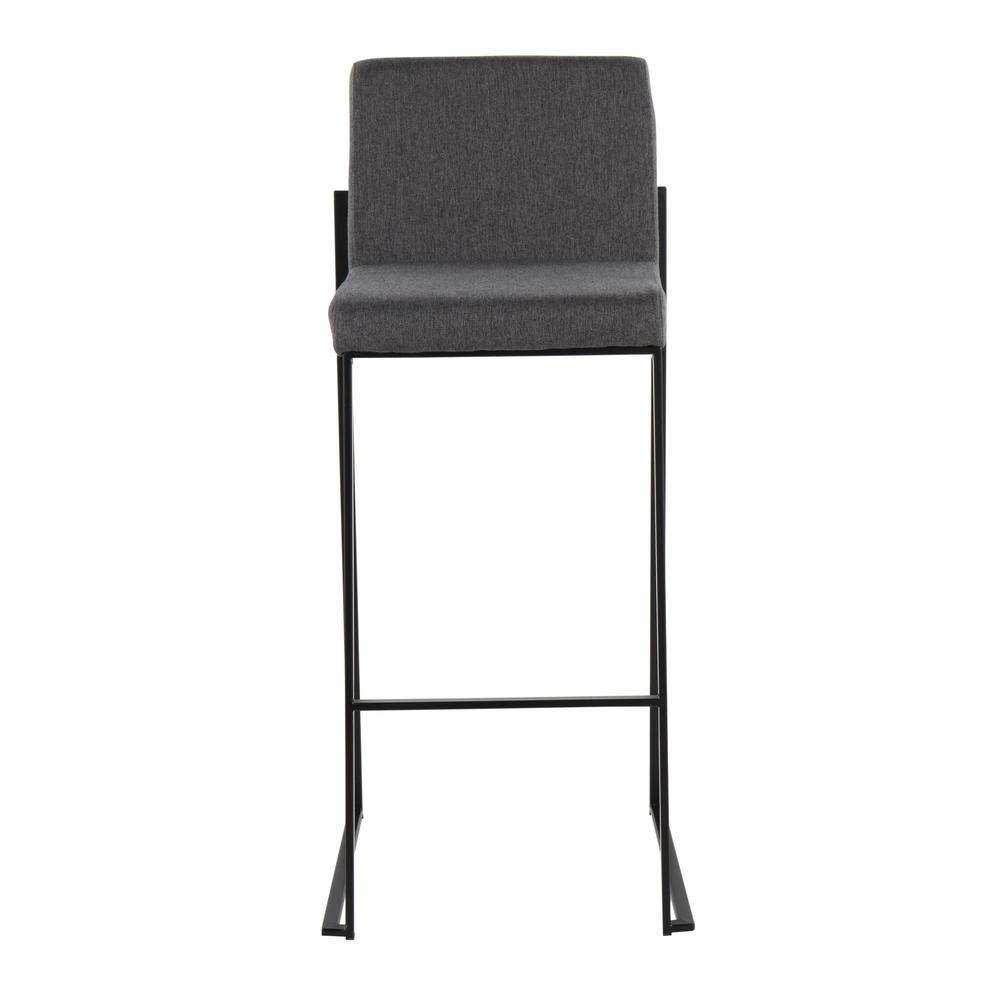Black Steel, Charcoal Fabric Fuji High Back Barstool - Set of 2