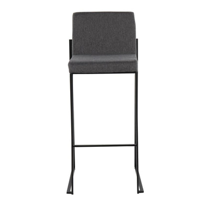 Black Steel, Charcoal Fabric Fuji High Back Barstool - Set of 2