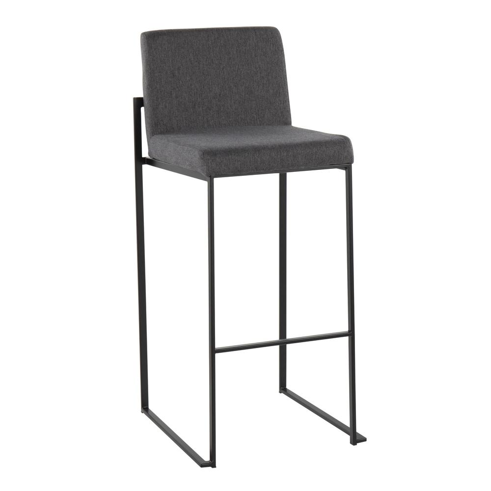 Black Steel, Charcoal Fabric Fuji High Back Barstool - Set of 2
