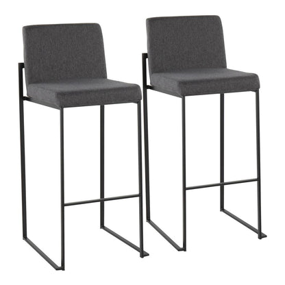 Black Steel, Charcoal Fabric Fuji High Back Barstool - Set of 2