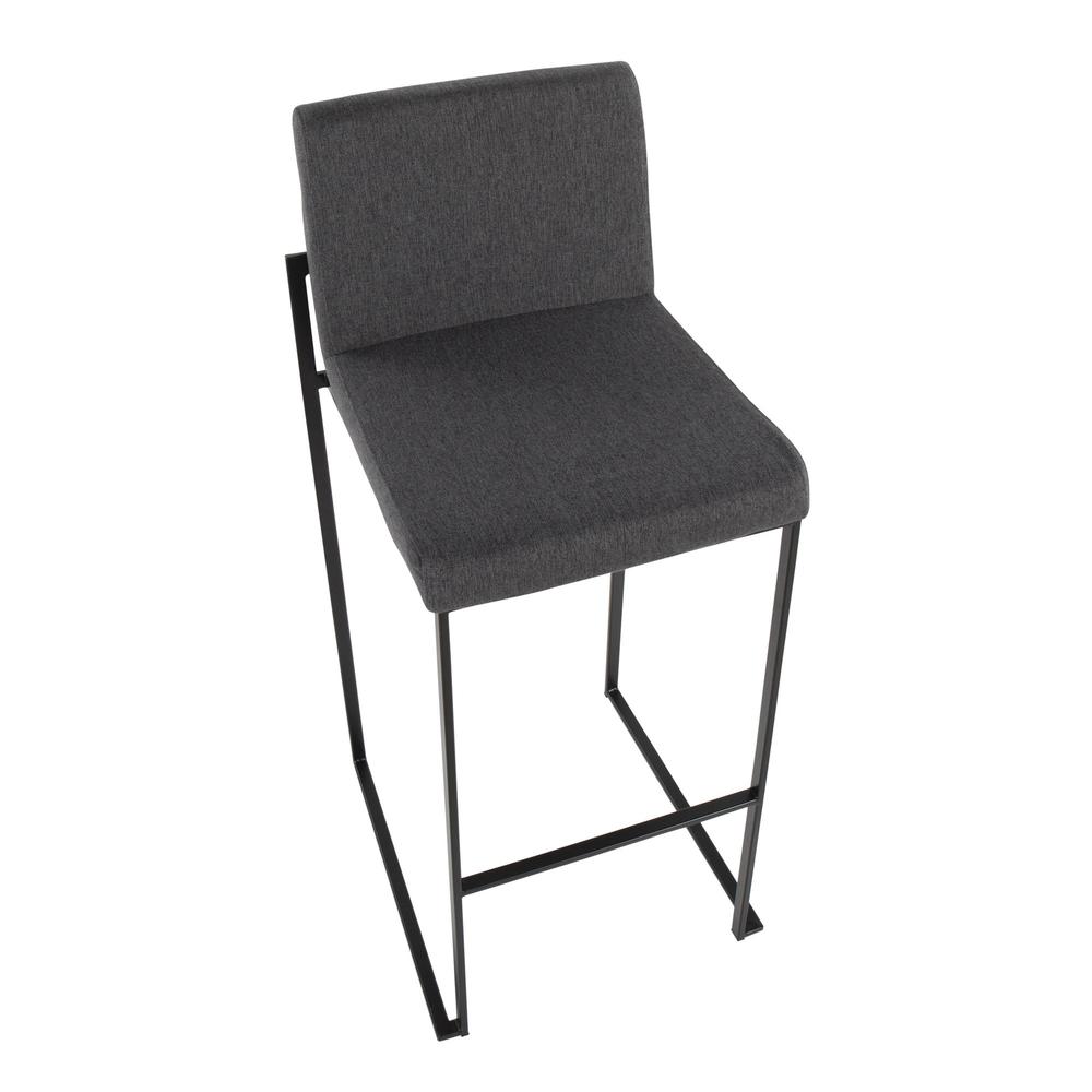 Black Steel, Charcoal Fabric Fuji High Back Barstool - Set of 2