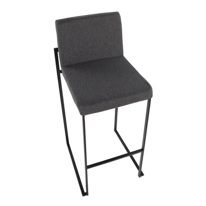 Black Steel, Charcoal Fabric Fuji High Back Barstool - Set of 2