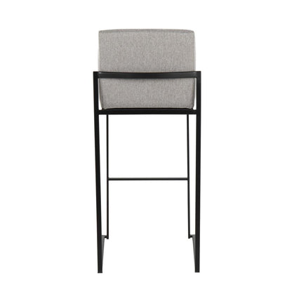 Black Steel, Grey Fabric Fuji High Back Barstool - Set of 2