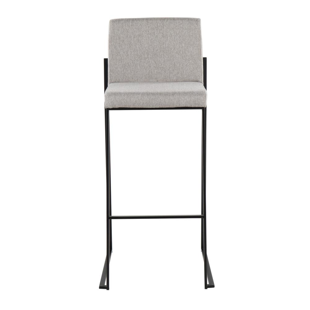 Black Steel, Grey Fabric Fuji High Back Barstool - Set of 2