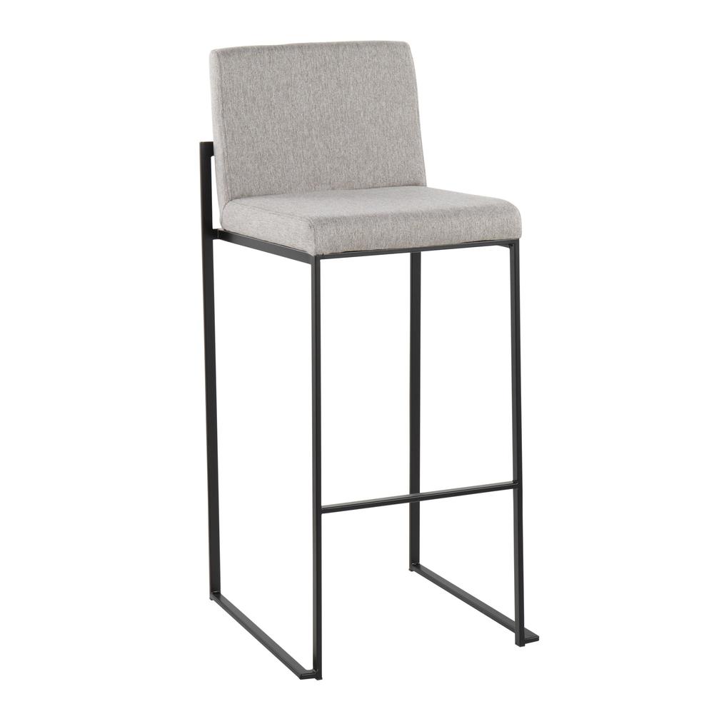 Black Steel, Grey Fabric Fuji High Back Barstool - Set of 2