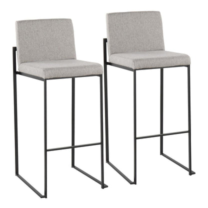 Black Steel, Grey Fabric Fuji High Back Barstool - Set of 2
